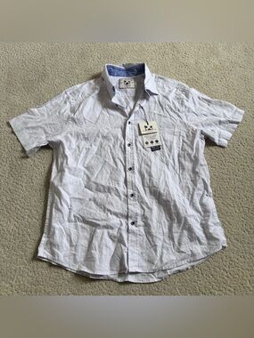 NWT Report Collection Summer Linen Resort Short Sleeve Shirt White Large